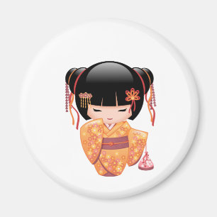 Ume Kokeshi Doll - Japanisch Peach Geisha Girl Magnet