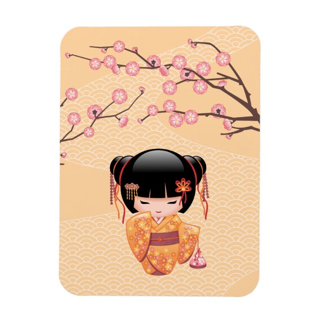 Ume Kokeshi Doll - Japanisch Peach Geisha Girl Magnet (Vertikal)