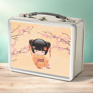 Ume Kokeshi Doll - Japanisch Peach Geisha Girl Metall Brotdose