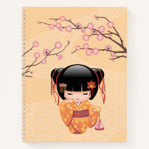 Ume Kokeshi Doll - Japanisch Peach Geisha Girl Notizbuch