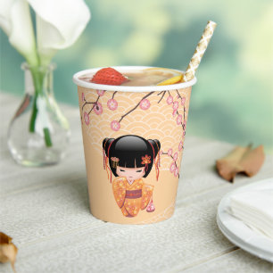 Ume Kokeshi Doll - Japanisch Peach Geisha Girl Pappbecher