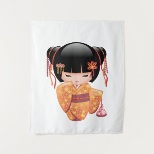 Ume Kokeshi Puppe - Japanisches Mädchen in der Ver Wandteppich