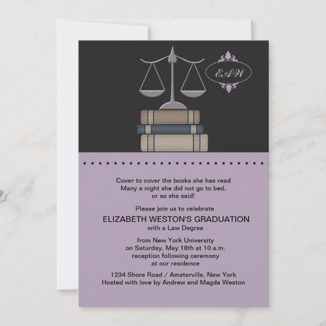 Umfang der Justiz Mauve, Einladung der Law School (Vorderseite)