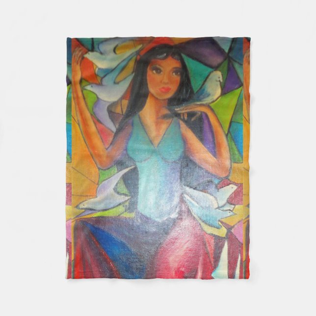 Umfassendes buntes Buntglas würdevolles Madonna Fleecedecke (Vorderseite)