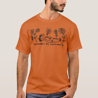 Umgeben von glücklicher schwarzer Linie T-Shirt
