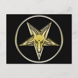 Umgekehrtes Pentagramm mit Goldener Ziegenkopf Postkarte