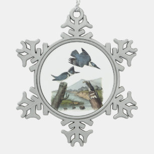 Umgeschnallter Eisvogel durch Audubon Schneeflocken Zinn-Ornament