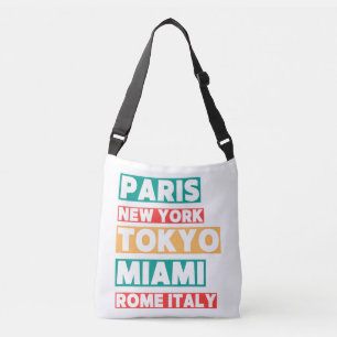 Umhängetasche City Names Typography – Paris Tokio Tragetaschen Mit Langen Trägern