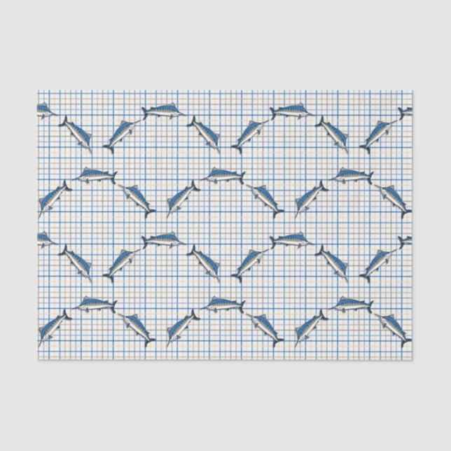 Umhüllen von Geweben - Blaue Marlins Seidenpapier (Vorderseite)
