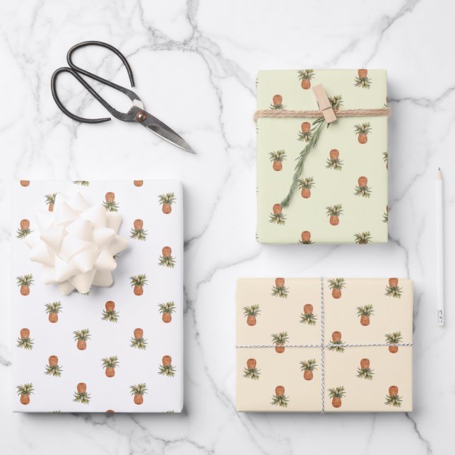 Umhüllung (3 Muster) - Packpapier für Ananas Geschenkpapier Set (Vorderseite)