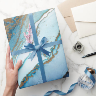 Umhüllungspapier aus blauem und goldfarbenem Marmo Geschenkpapier