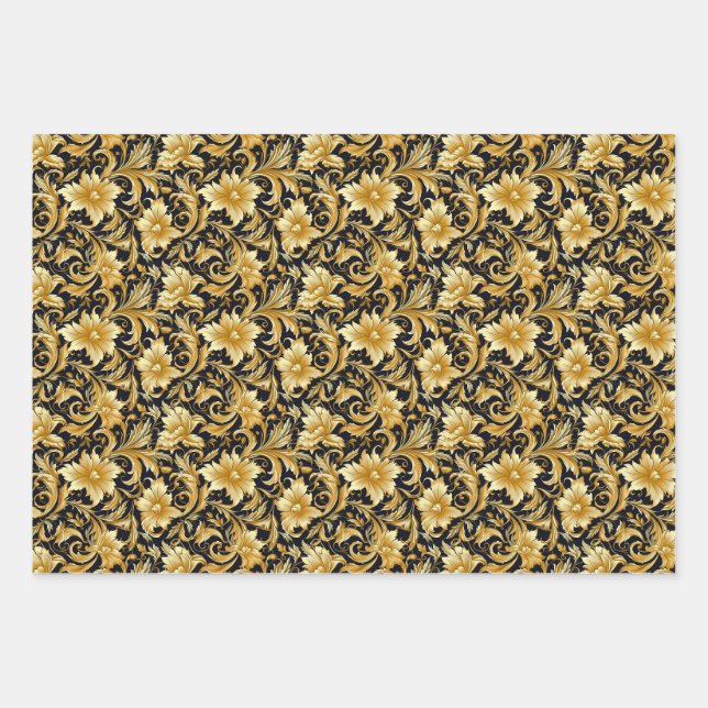 Umhüllungspapier aus Gold-Blume Geschenkpapier Set (Vorderseite 3)