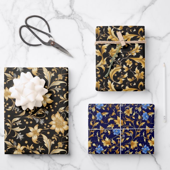 Umhüllungspapier aus Gold-Blume Geschenkpapier Set (Vorderseite)