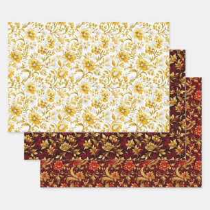 Umhüllungspapier aus Gold-Blume Geschenkpapier Set