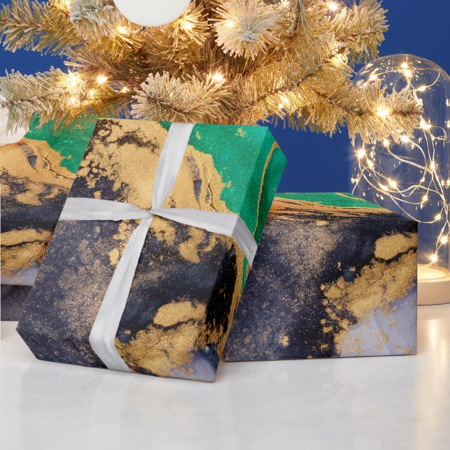 Umhüllungspapier aus grünem und goldfarbenem Marmo Geschenkpapier (Feiertage)