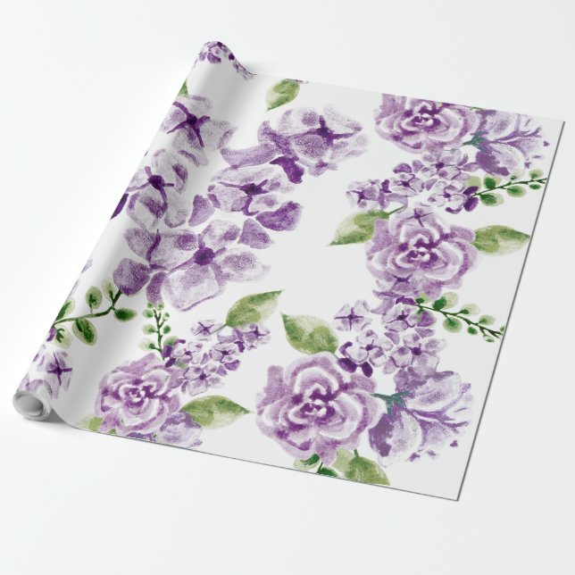 Umhüllungspapier - Blumenmuster in Aquarellfarben Geschenkpapier (Ungerollt)