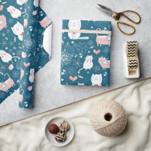 Umhüllungspapier für Katzen, Vögel und Herz Geschenkpapier