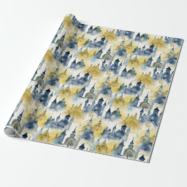 Umhüllungspapier für Wasserfarbenschlösser - blau  Geschenkpapier