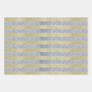 Umhüllungspapierblätter aus Silber und Gold Streif Geschenkpapier Set
