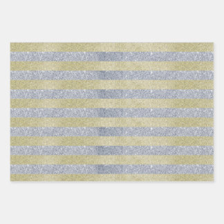 Umhüllungspapierblätter aus Silber und Gold Streif Geschenkpapier Set