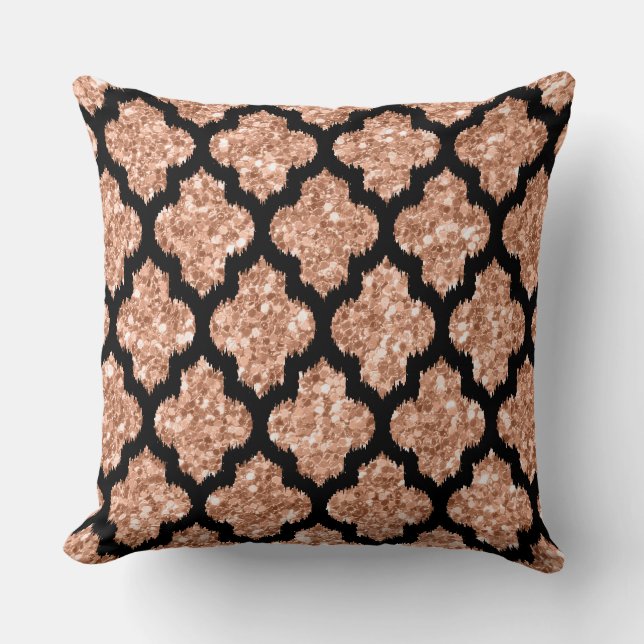 Umkehrbare Rose Gold Glitzer & Black Quatrefolie Kissen (Vorderseite)