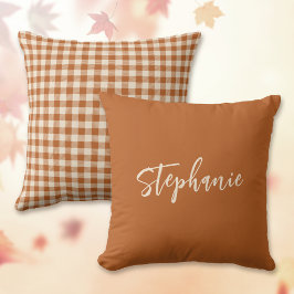 Umkehrbarer Herbst Verbranntes Orange Gingham Karo Kissen
