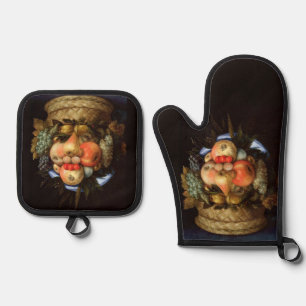 Umkehrbarer Kopf mit Obstkorb Ofenhandschuh & Topflappen-Set
