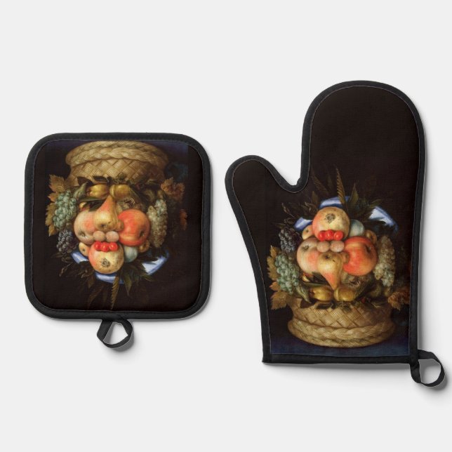Umkehrbarer Kopf mit Obstkorb Ofenhandschuh & Topflappen-Set (Vorderseite)