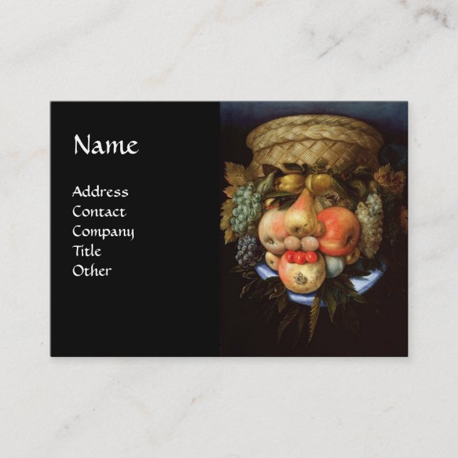 Umkehrbarer Kopf mit Obstkorb Visitenkarte (Vorderseite)