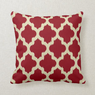 Umkehrbares Burgund, Gold und Tan Quatrefolie Ikat Kissen
