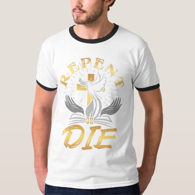 Umkehren oder Die biblischen Männerklingeln T-Shirt (Vorderseite)