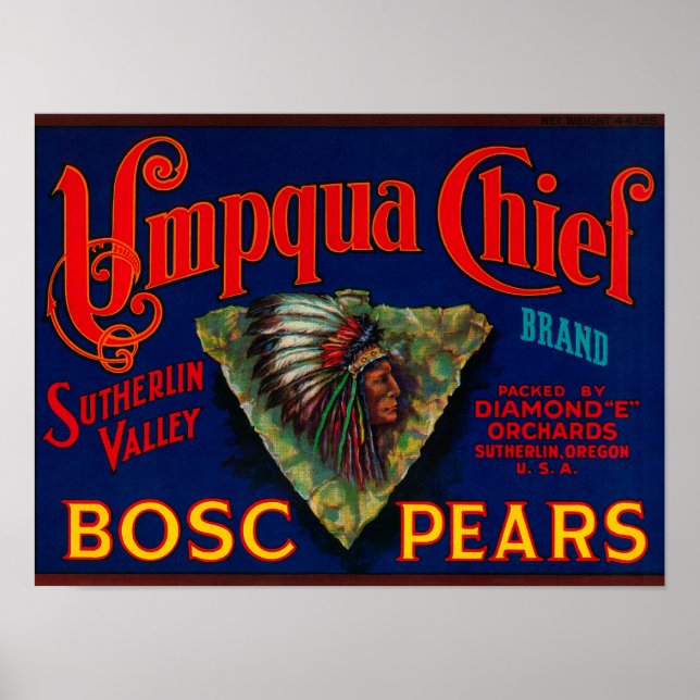 Umpqua Chief Pear Crate LabelSutherlin, OR Poster (Vorne)