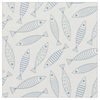 Umriss-Doodle Blau Sardinen Fisch Muster  Stoff