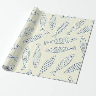 Umriss Doodle Blaue Sardinen Fisch Muster Geschenkpapier