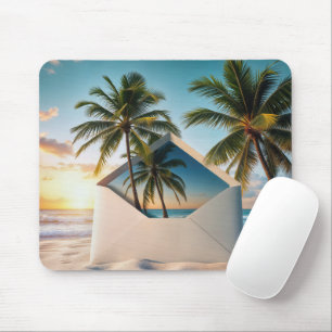 Umriss im Strand mit Palmen Mousepad