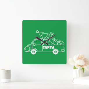 Umriss Weihnachts-LKW Santa Auto Seitenansicht Quadratische Wanduhr