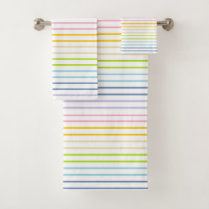 Umrissene Pastellregenbogen-Streifen Badhandtuch Set