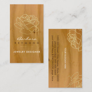 umrissene Rose Blume auf Holz, Schmuckdesigner Visitenkarte