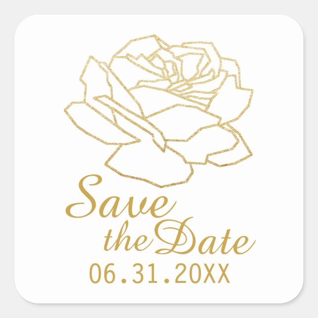 umrissene Rose Blume, Save the Date / Hochzeit Quadratischer Aufkleber (Vorderseite)