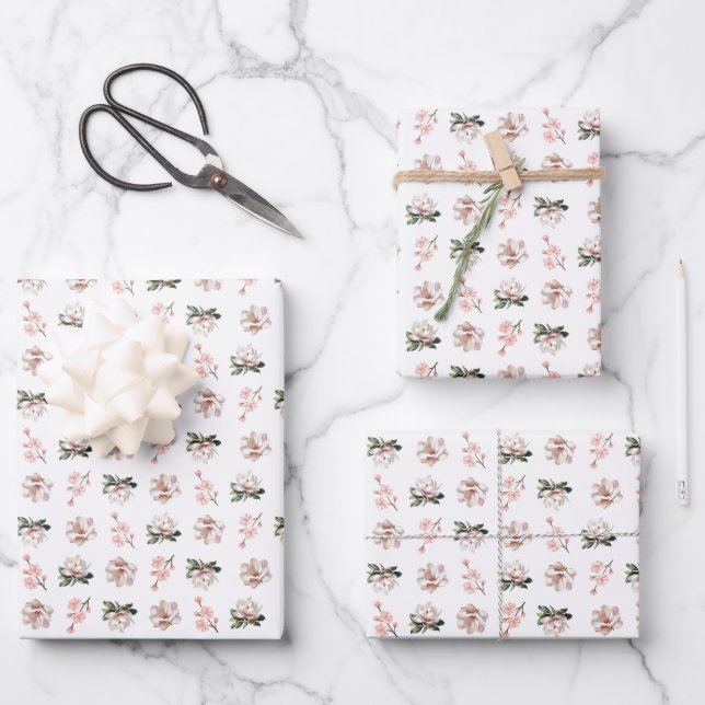 Umschlag (3 Blätter) - Magnolias Umschlagpapier Geschenkpapier Set (Vorderseite)