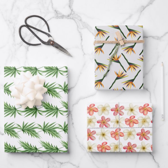 Umschlag (3 Muster) - Hawaiisch Geschenkpapier Set (Vorderseite)