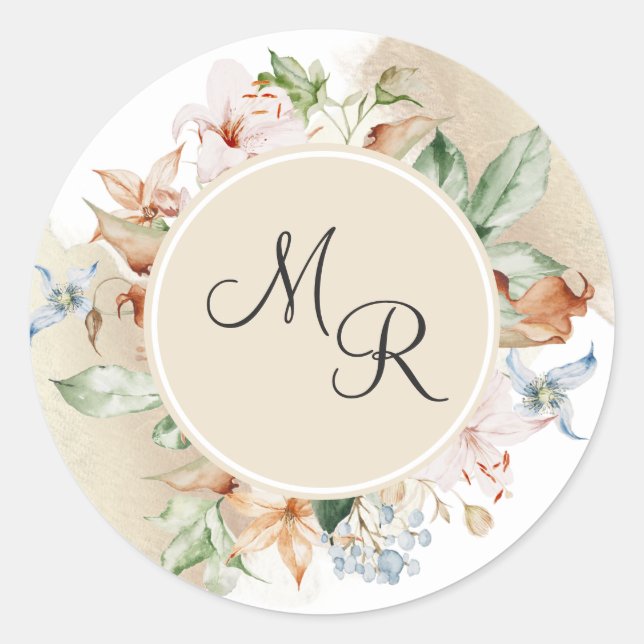 Umschlag Aufkleber der Erdtöne, floral, Beige Mono (Vorderseite)