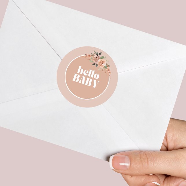 Umschlag Aufkleber, Hello Baby, Moderne Babydusche Runder Aufkleber (Von Creator hochgeladen)