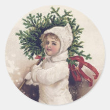 UMSCHLAG AUFKLEBER: KLEINES MÄDCHEN + WEIHNACHTBAU