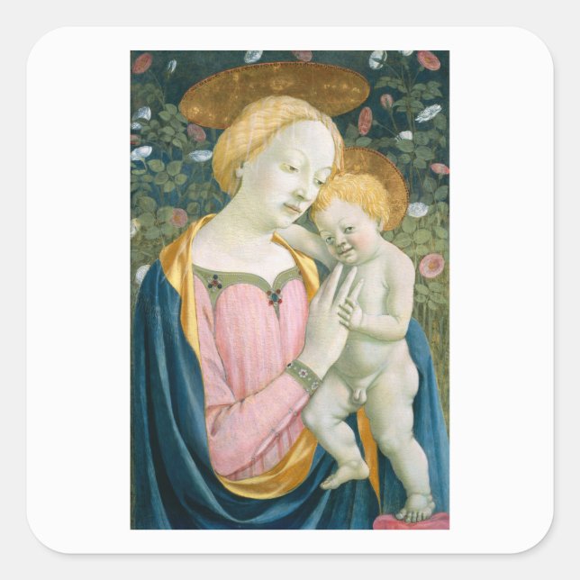 UMSCHLAG AUFKLEBER: MADONNA & KIND : VENEZIANO : 1 QUADRATISCHER AUFKLEBER (Vorderseite)