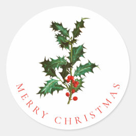 UMSCHLAG AUFKLEBER: MERRY CHRISTMAS : HOLLY RUNDER AUFKLEBER