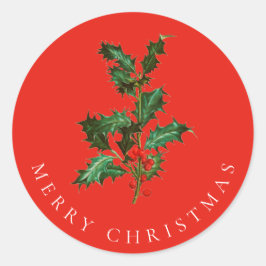 UMSCHLAG AUFKLEBER: MERRY CHRISTMAS : HOLLY RUNDER AUFKLEBER