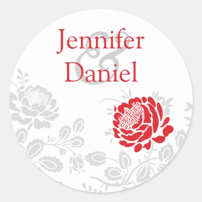 Umschlag Aufkleber Red and Gray Damask (Vorderseite)