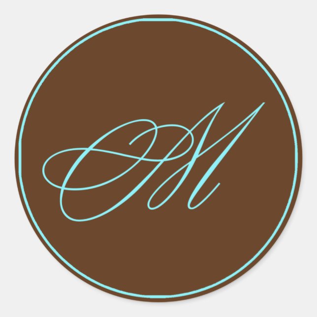 Umschlag Aufkleber-Schokolade und Blauer Monogramm Runder Aufkleber (Vorderseite)