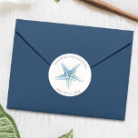 Umschlag Aufkleber Sticker, Blue Starfish Beach Ho<br><div class="desc">Personalisierte Starfish Beach Wedding Stickers mit Braut- und Bräutigam-Namen und Hochzeitstermin bietet eine Nachbildung meiner ursprünglichen Aquarellkunst in Blautönen. Matching Ocean Stationery,  Bridal Shower Einladungen,  Save the Date Cards,  Bridesmaid to be Request Cards,  Dankeschön Cards und andere Hochzeitsgeschenkartikel zur Verfügung. Besuchen Sie www.zazzle.com/dotellabelle ,  um sie alle zu sehen.</div>